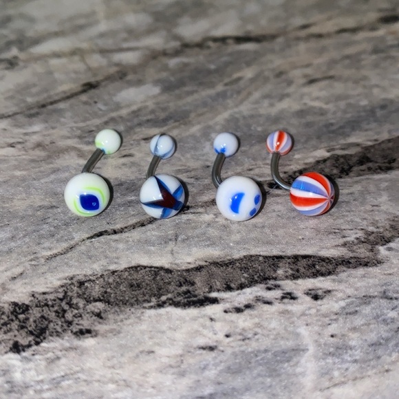 4 Belly Button Ring Set Blue White - Picture 2 of 3